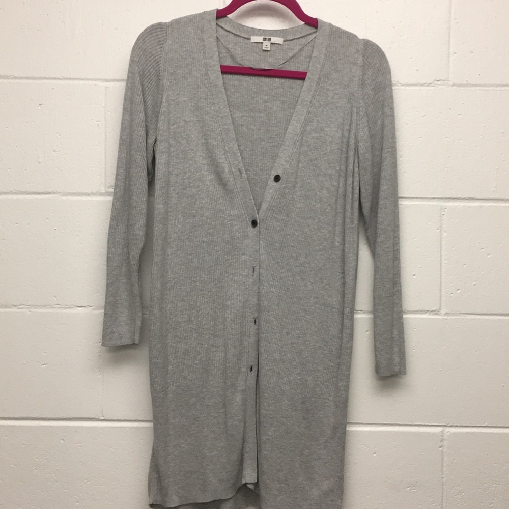 Grey Uniqlo long ribbed cardigan